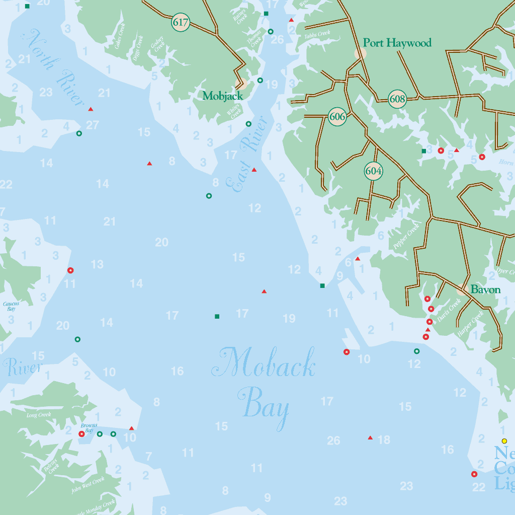 Mobjack Bay , East River, North River, Ware River, Severn River, Chesapeake Bay, Virginia, Navigation Planning Chart